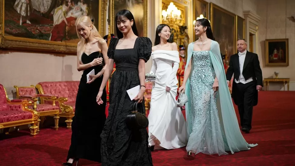 There was a full turn-out at the state banquet in the Buckingham Palace ballroom, with the South Korean guests greeted by the King, Queen, Prince and Princess of Wales and Prime Minister Rishi Sunak. South Korea's most famous son, Son Heung-min, the Spurs footballer, wasn't there, but K-pop girl band Blackpink were among the guests. Lord Cameron, returning to front-line politics as foreign secretary, was sitting a couple of places from Princess Anne. Labour leader Sir Keir Starmer and Lib Dem leader Sir Ed Davey were among the guests, facing elaborate table settings with six different wine glasses and a line-up of silver-gilt cutlery. The menu, written in French, included poached eggs, pheaKing Charles deploys K-pop at South Korea state banquet 2sant and a mango ice cream bombe.